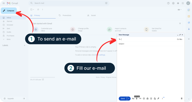 Email interface showing where to compose